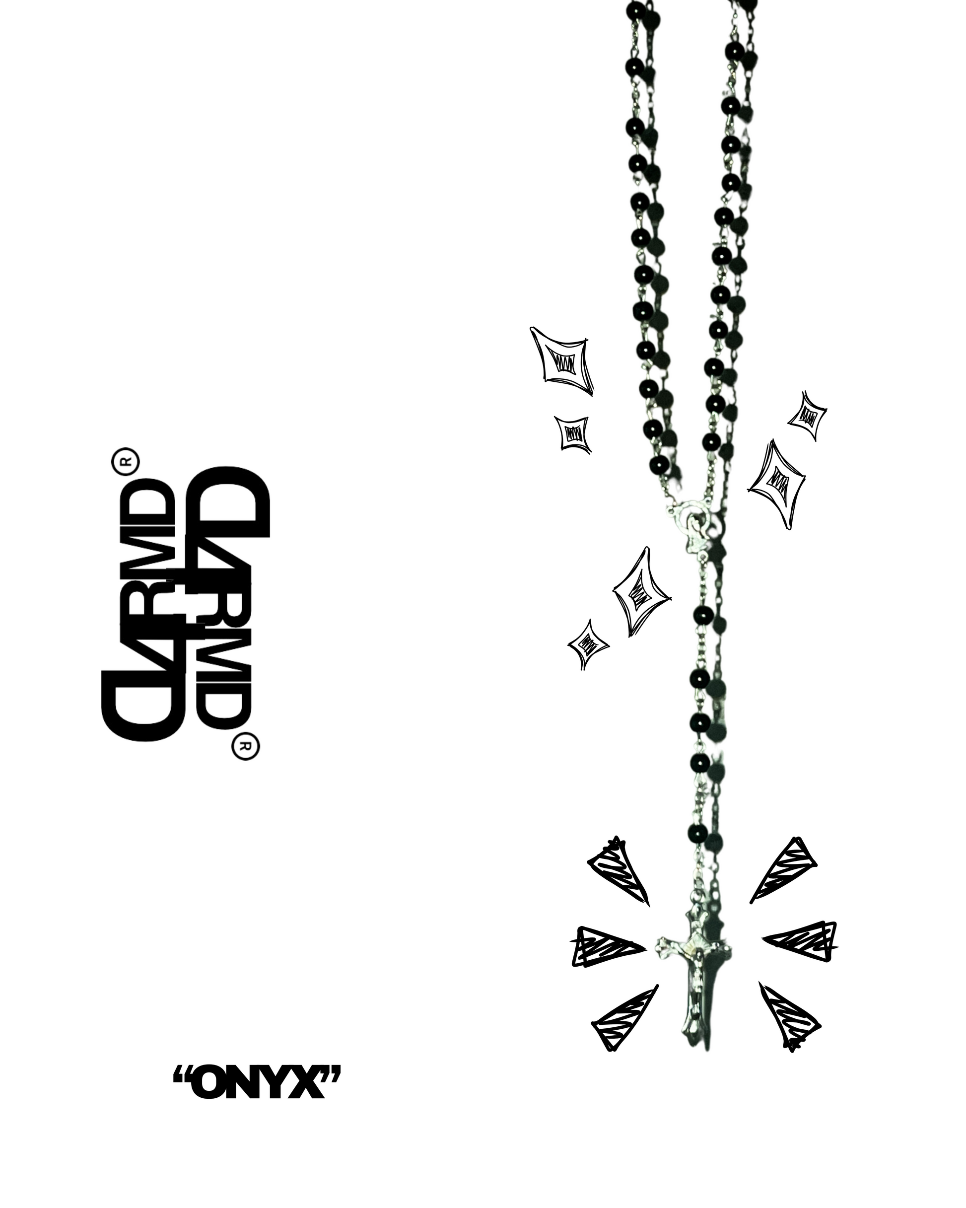 Stylish D4RMD - ROSARY LARAIT featuring black beads and a silver cross, perfect for any occasion.