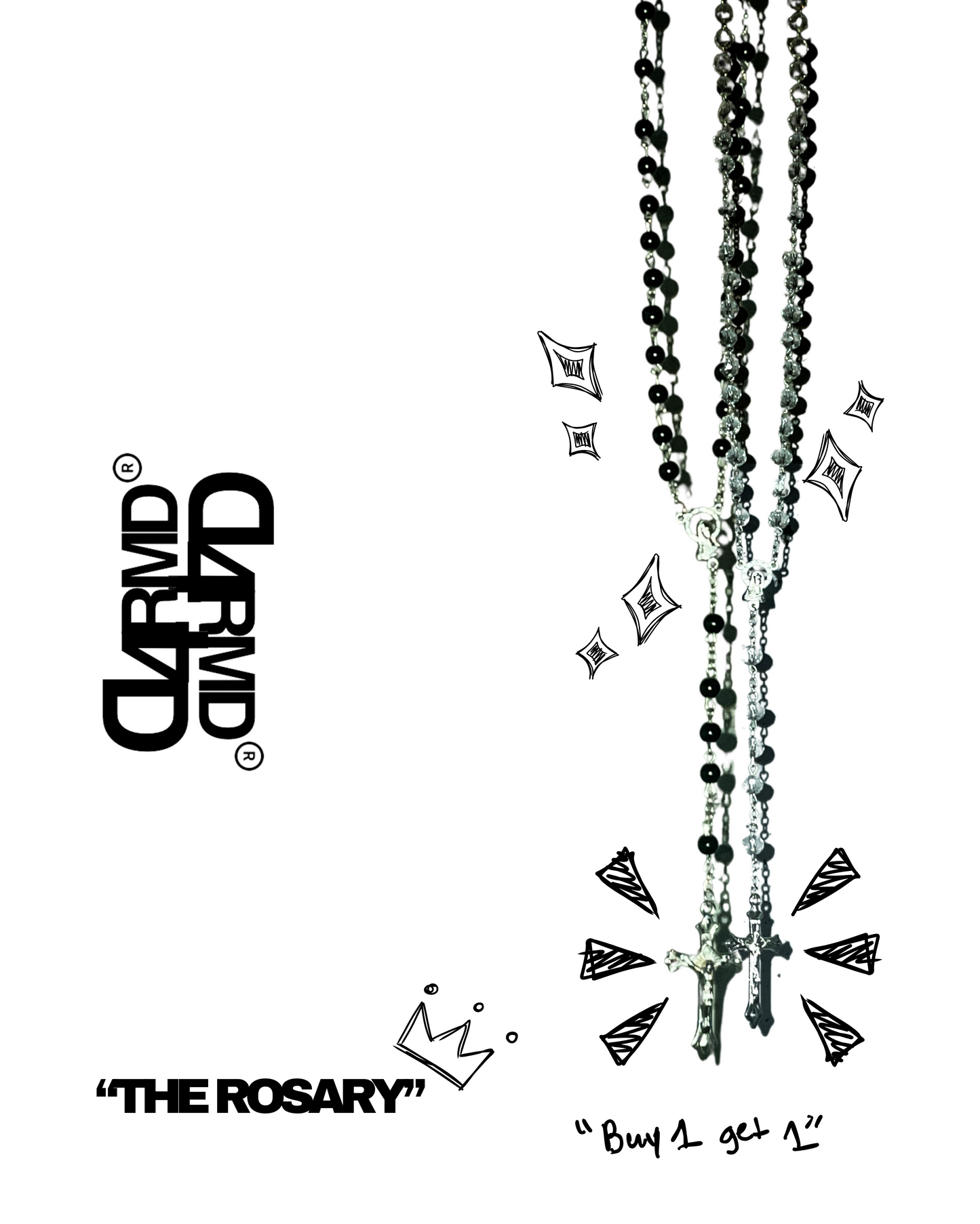 D4RMD - ROSARY LARAIT features elegant design with black beads and silver accents, perfect for any occasion.